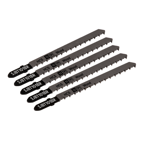 Sealey SJBT101BR Jigsaw Blade for Hard Wood Downward Cut 100mm 10tpi - Pack of 5