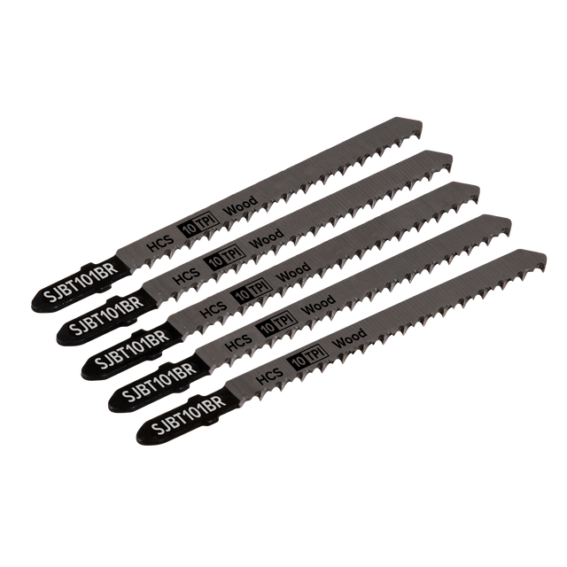 Sealey SJBT101BR Jigsaw Blade for Hard Wood Downward Cut 100mm 10tpi - Pack of 5