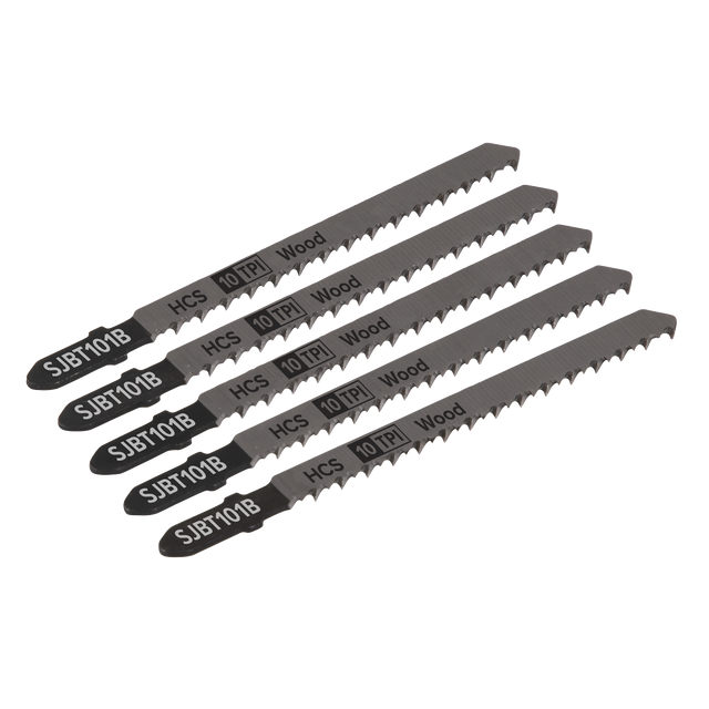 Sealey SJBT101B Jigsaw Blade for Hard Wood 100mm 10tpi - Pack of 5