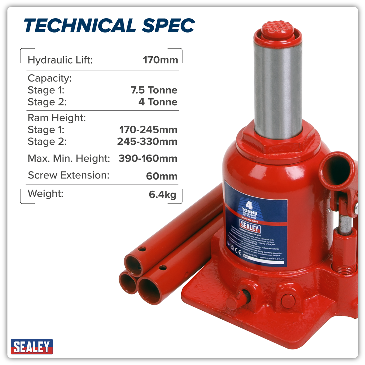 Sealey SJT4 Telescopic Bottle Jack 4 Tonne - additional view 7