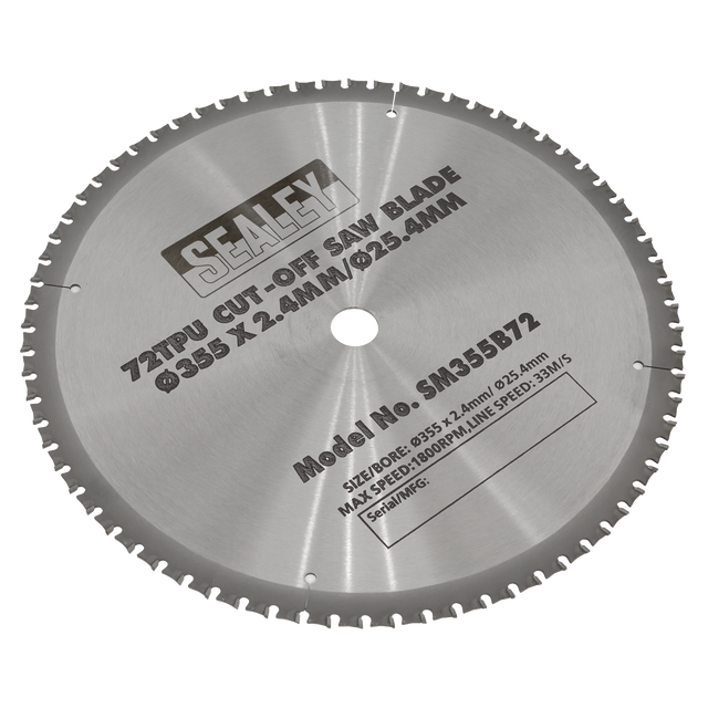Sealey SM355B72 72tpu Cut-Off Saw Blade Ø355 x 2.4mm/Ø25.4mm