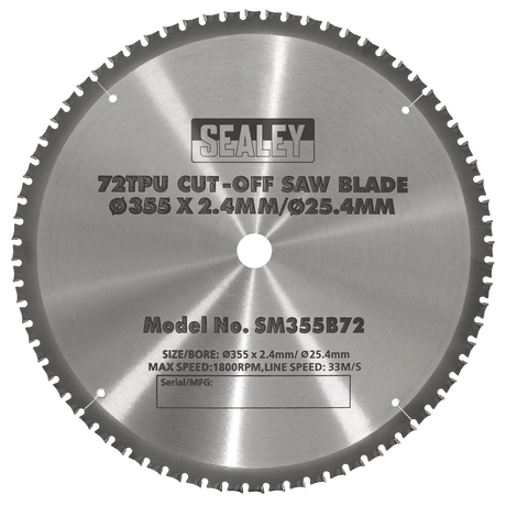 Sealey SM355B72 72tpu Cut-Off Saw Blade Ø355 x 2.4mm/Ø25.4mm - additional view 2