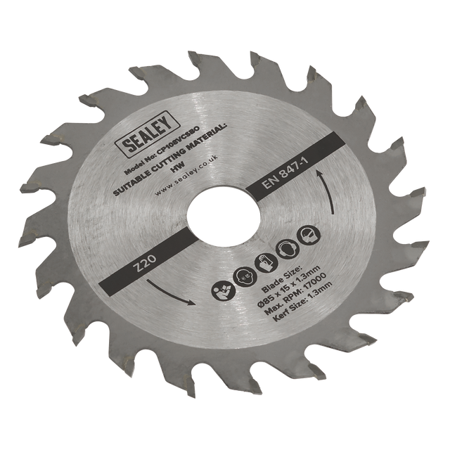 Sealey SM85B20 20tpu Circular Saw Blade Ø85 x 15 x 1.3mm