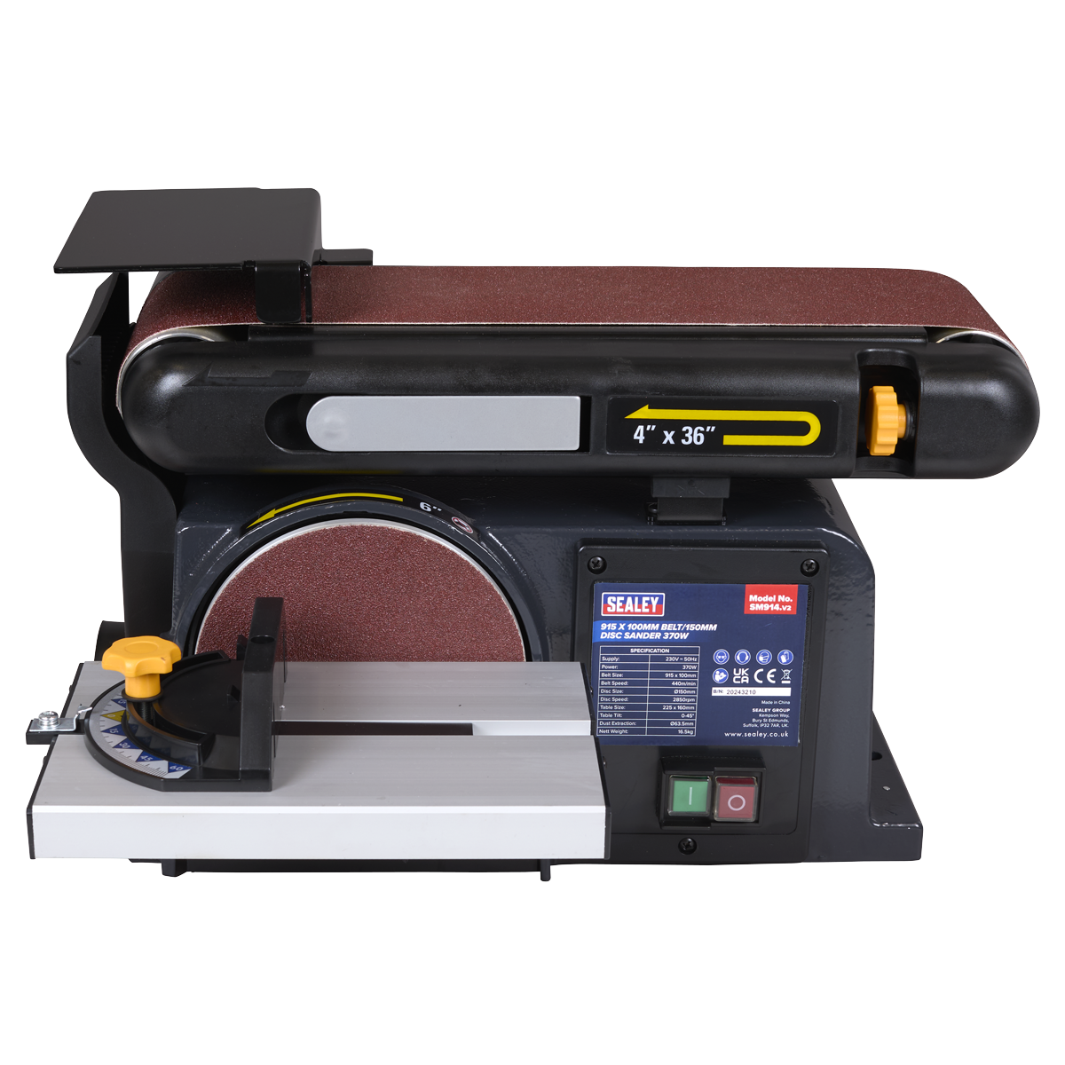 Sealey SM914 915 x 100mm Belt/150mm Disc Sander 370W/230V - additional view 5