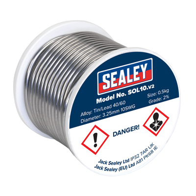 Sealey SOL10 Quick Flow Solder Wire 3.25mm/10SWG 0.5kg Reel