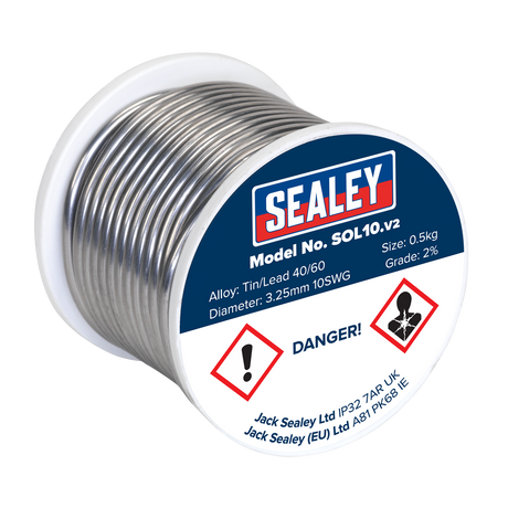 Sealey SOL10 Quick Flow Solder Wire 3.25mm/10SWG 0.5kg Reel