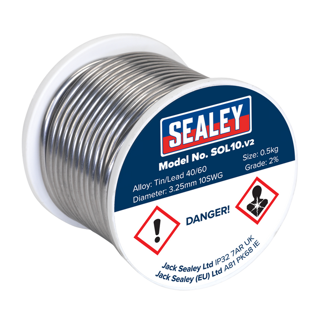Sealey SOL10 Quick Flow Solder Wire 3.25mm/10SWG 0.5kg Reel