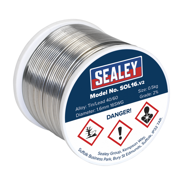 Sealey SOL16 Quick Flow Solder Wire 1.6mm/16SWG 0.5kg Reel
