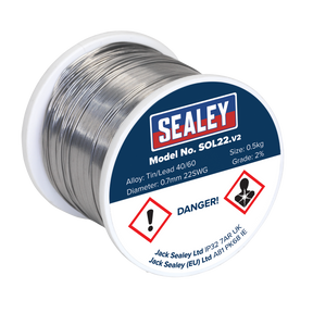 Sealey SOL22 Quick Flow Solder Wire 2% 0.7mm/22SWG 0.5kg Reel
