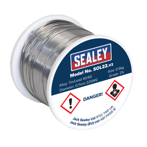Sealey SOL22 Quick Flow Solder Wire 2% 0.7mm/22SWG 0.5kg Reel