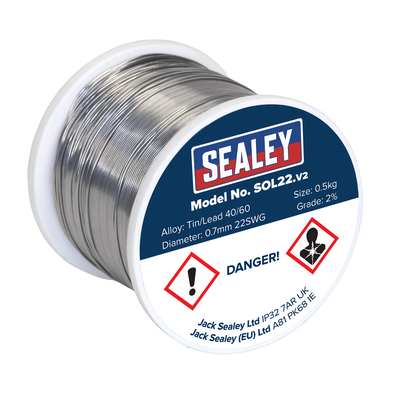 Sealey SOL22 Quick Flow Solder Wire 2% 0.7mm/22SWG 0.5kg Reel