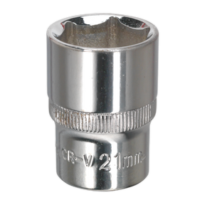 Sealey SP1221 Premier Fully Polished Socket 1/2"Sq Drive 21mm
