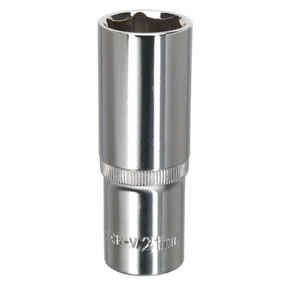 Sealey SP1221D Premier Fully Polished Deep Socket 1/2"Sq Drive 21mm