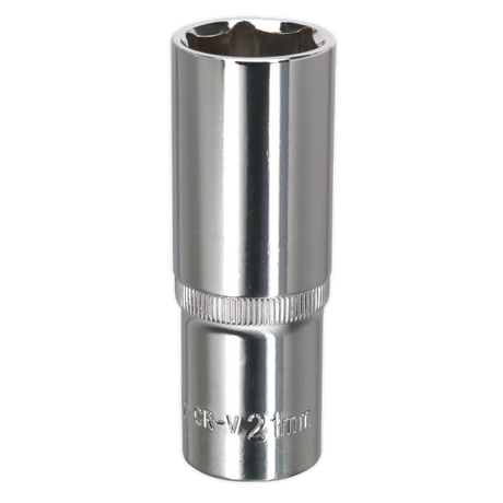 Sealey SP1221D Premier Fully Polished Deep Socket 1/2"Sq Drive 21mm