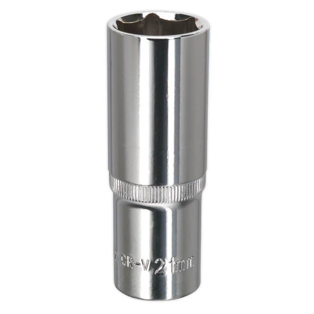 Sealey SP1221D Premier Fully Polished Deep Socket 1/2"Sq Drive 21mm