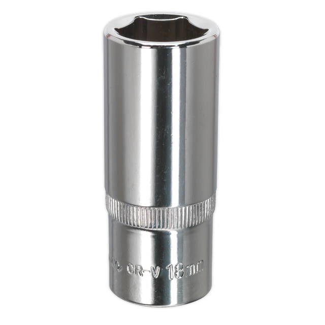 Sealey SP3818D Premier Fully Polished Deep Socket 3/8"Sq Drive 18mm