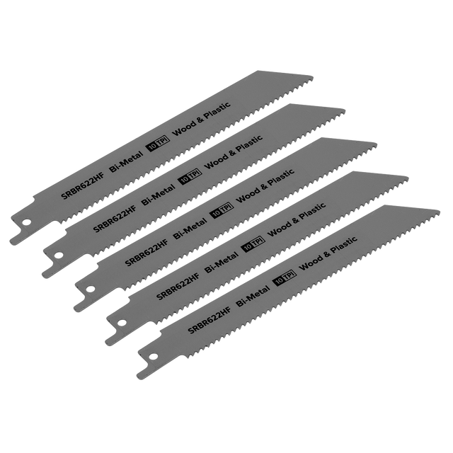 Sealey SRBR622HF Reciprocating Saw Blade for Wood & Plastics 150mm 10tpi - Pack of 5