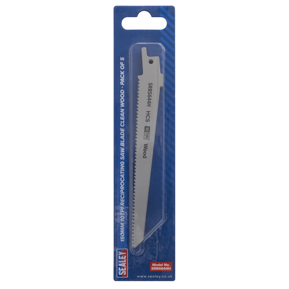 Sealey SRBS644H Reciprocating Saw Blade for Clean Wood 150mm 10tpi - Pack of 5 - additional view 2
