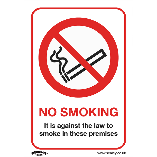 Sealey SS12P1 Worksafe® No Smoking On Premises Safety Sign - Rigid Plastic