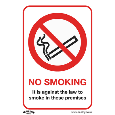 Sealey SS12V1 Worksafe® No Smoking On Premises Safety Sign - Self-Adhesive Vinyl