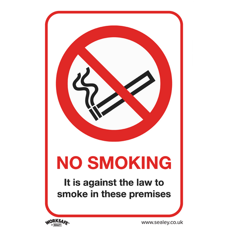 Sealey SS12V1 Worksafe® No Smoking On Premises Safety Sign - Self-Adhesive Vinyl