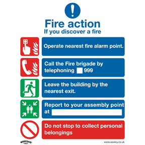 Sealey SS20V1 Worksafe® Fire Action Without Lift Safety Sign - Self-Adhesive Vinyl