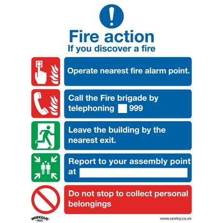 Sealey SS20V1 Worksafe® Fire Action Without Lift Safety Sign - Self-Adhesive Vinyl