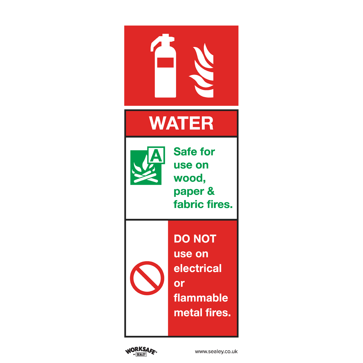 Sealey SS27P1 Worksafe® Water Fire Extinguisher Safety Sign - Rigid Plastic