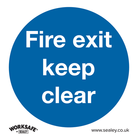 Sealey SS2V10 Worksafe® Fire Exit Keep Clear Safety Sign, Self-Adhesive Vinyl - Pack of 10