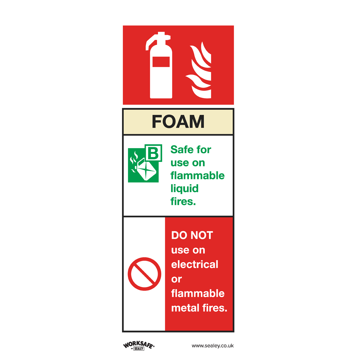 Sealey SS30P1 Worksafe® Foam Fire Extinguisher Safety Sign - Rigid Plastic
