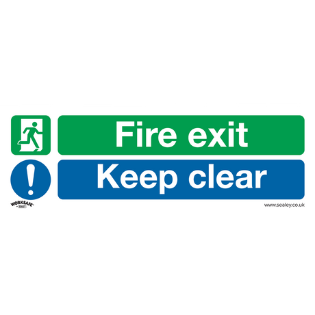 Sealey SS32V1 Worksafe® Fire Exit Keep Clear (Large) Safety Sign - Self-Adhesive Vinyl