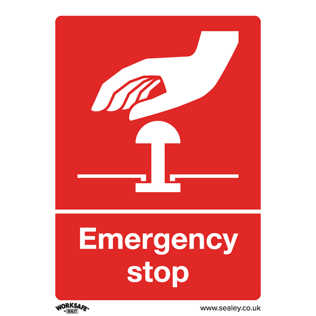 Sealey SS35P1 Worksafe® Emergency Stop Safety Sign - Rigid Plastic