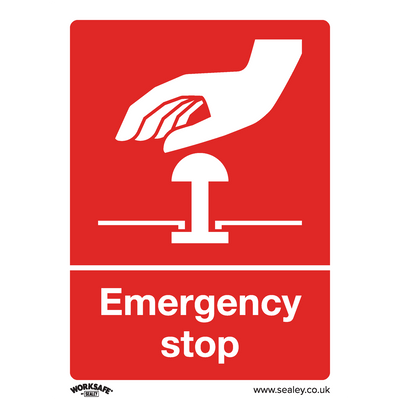 Sealey SS35V1 Worksafe® Emergency Stop Safety Sign - Self-Adhesive Vinyl