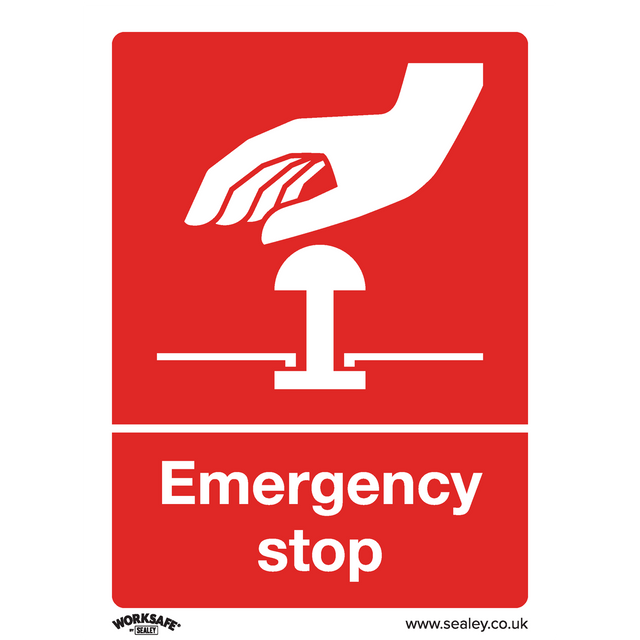 Sealey SS35V1 Worksafe® Emergency Stop Safety Sign - Self-Adhesive Vinyl