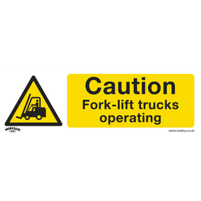 Sealey SS44P10 Worksafe® Caution Fork-Lift Trucks Safety Sign, Rigid Plastic - Pack of 10