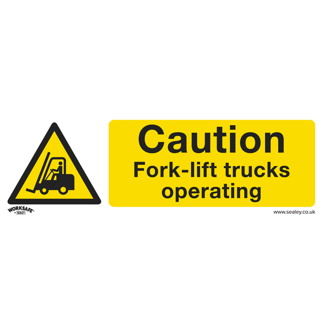 Sealey SS44P10 Worksafe® Caution Fork-Lift Trucks Safety Sign, Rigid Plastic - Pack of 10