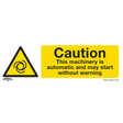 Sealey SS47P10 Worksafe® Caution Automatic Machinery Safety Sign, Rigid Plastic - Pack of 10