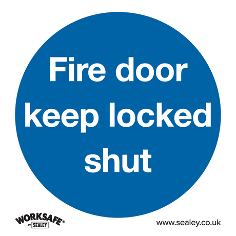 Sealey SS4P10 Worksafe® Fire Door Keep Locked Shut Safety Sign, Rigid Plastic - Pack of 10