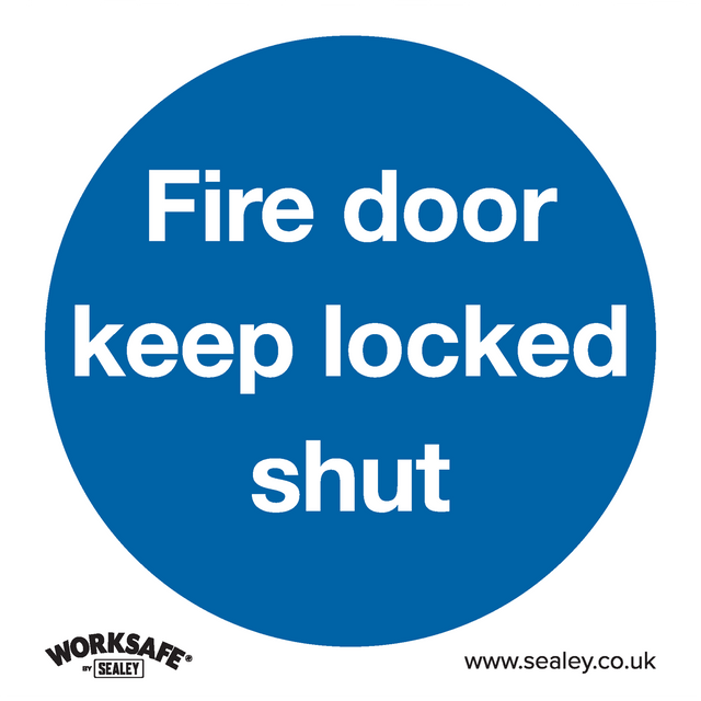 Sealey SS4V10 Worksafe® Fire Door Keep Locked Shut Safety Sign, Self-Adhesive Vinyl - Pack of 10