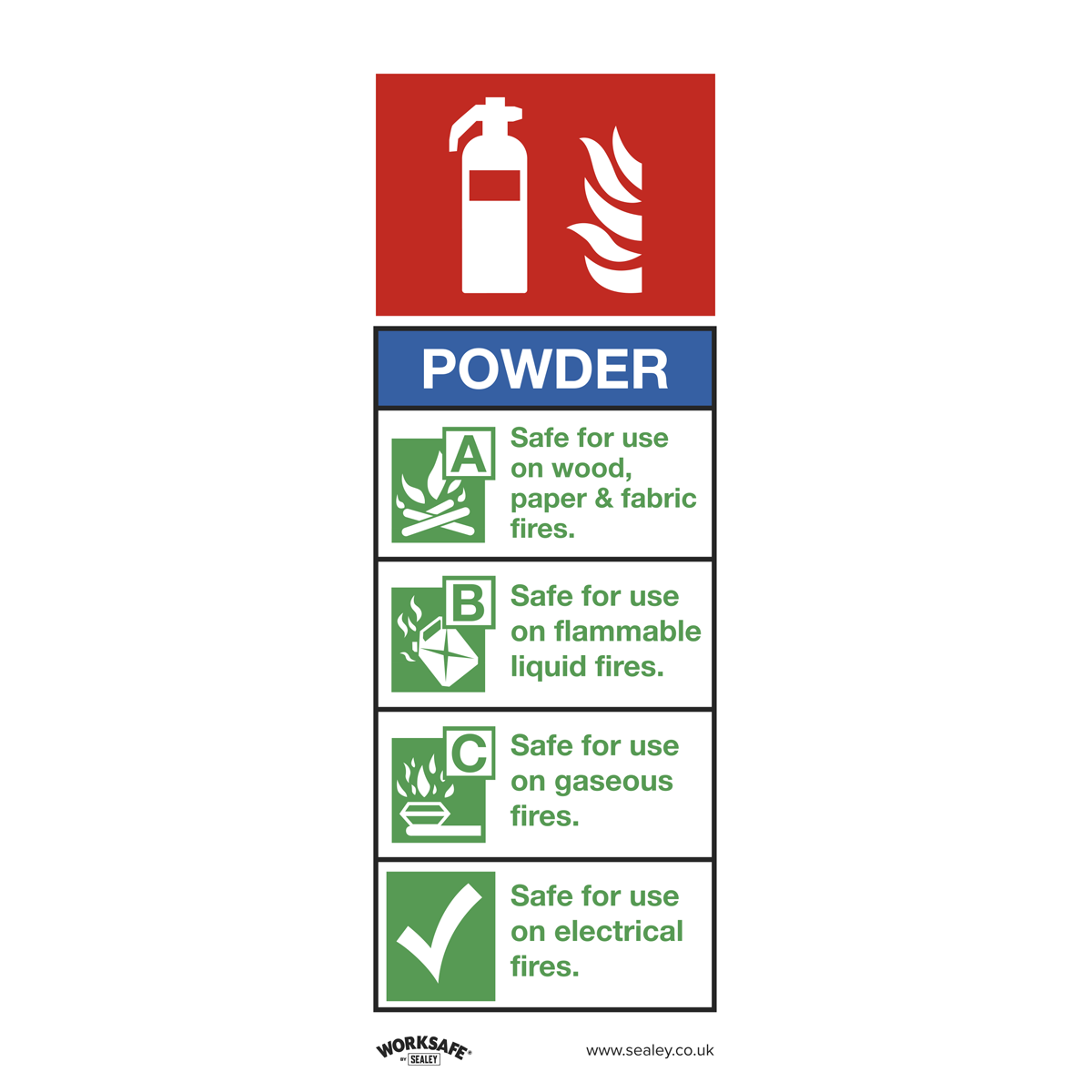Sealey SS52P1 Worksafe® Powder Fire Extinguisher Safety Sign - Rigid Plastic