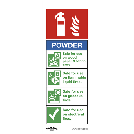 Sealey SS52P1 Worksafe® Powder Fire Extinguisher Safety Sign - Rigid Plastic