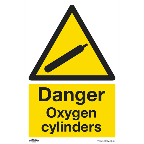 Sealey SS61V10 Worksafe® Danger Oxygen Cylinders Safety Sign, Self-Adhesive Vinyl - Pack of 10