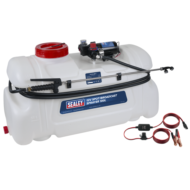 Sealey SS98 12V Spot/Broadcast Sprayer with Dual Lance & Chemical-Resistant Tank 100L