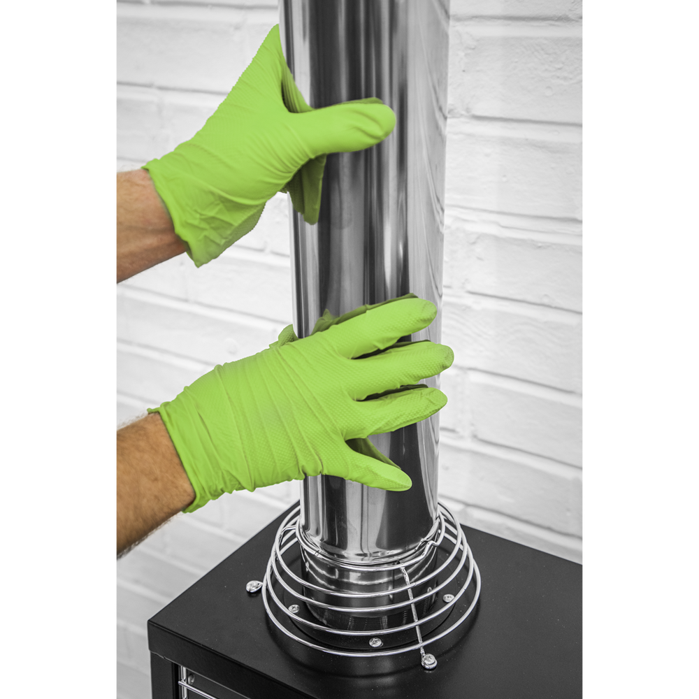 Sealey SSP54L Diamond Grip Extra-Thick Nitrile Powder-Free Gloves, Hi-Vis Green, Large - Pack of 50 - additional view 6