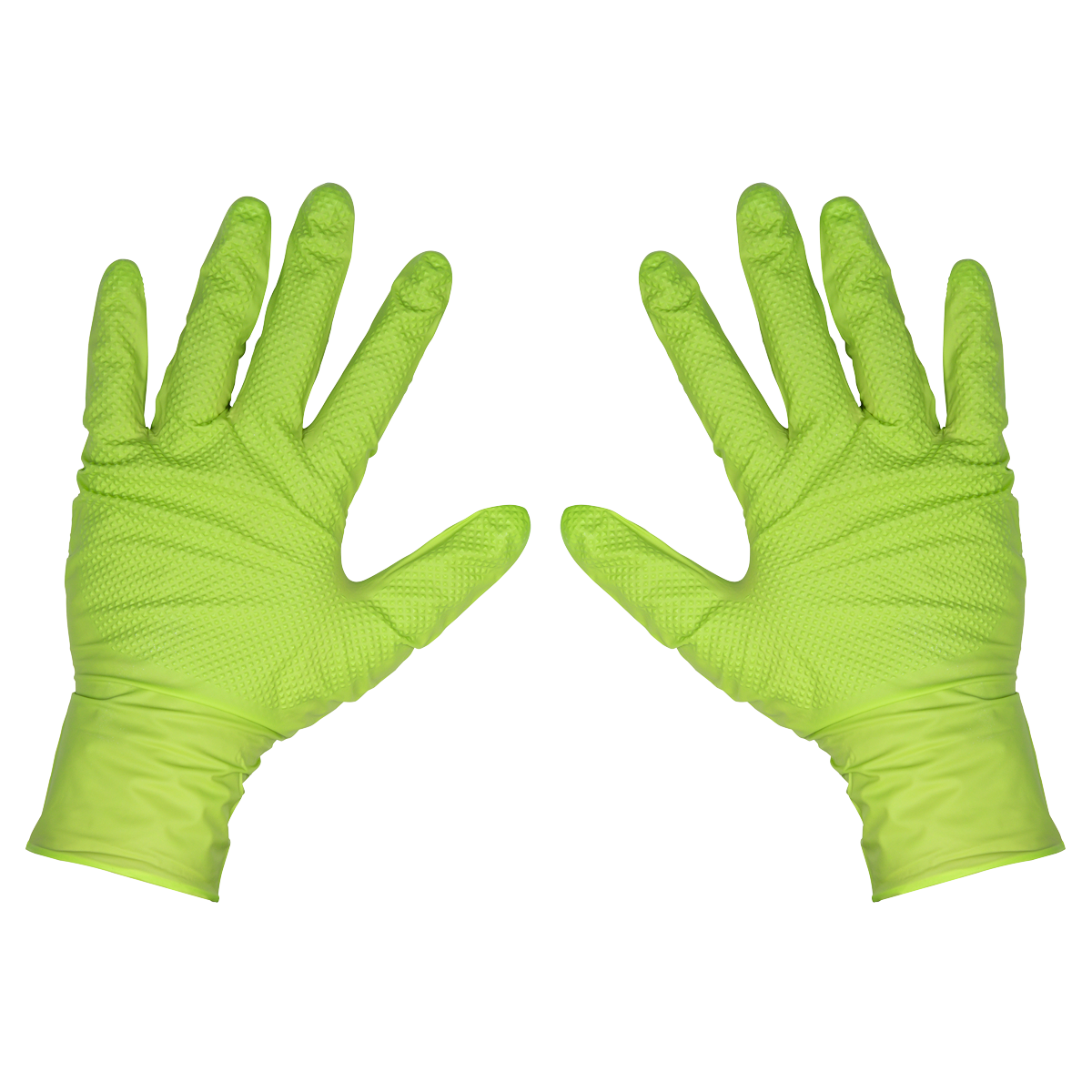 Sealey SSP54L Diamond Grip Extra-Thick Nitrile Powder-Free Gloves, Hi-Vis Green, Large - Pack of 50 - additional view 8
