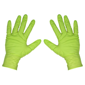 Sealey SSP54L Diamond Grip Extra-Thick Nitrile Powder-Free Gloves, Hi-Vis Green, Large - Pack of 50 - additional view 8