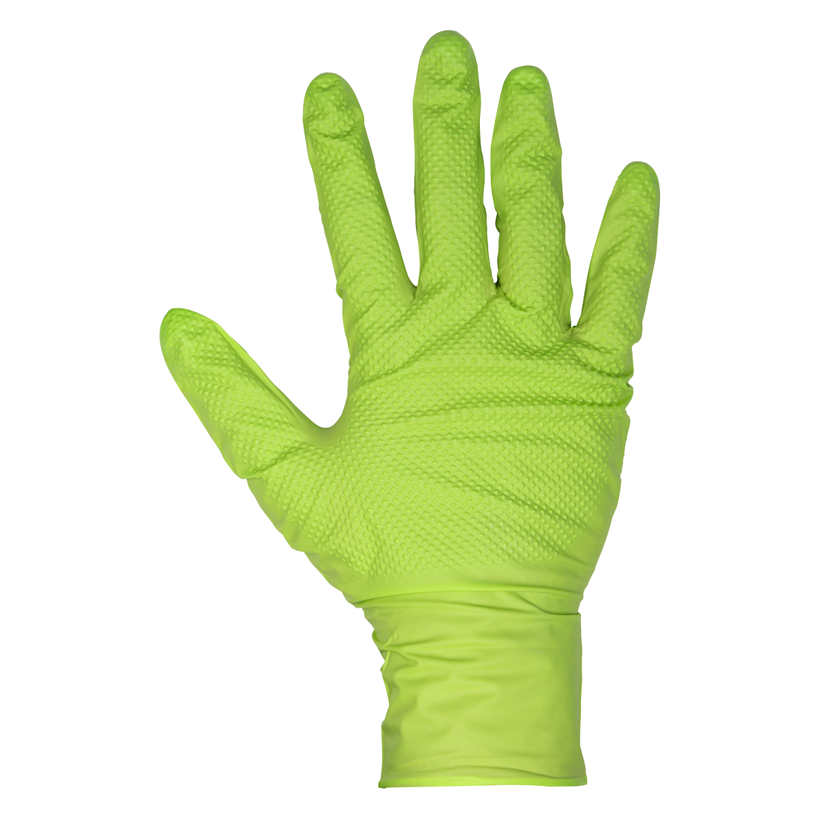 Sealey SSP54L Diamond Grip Extra-Thick Nitrile Powder-Free Gloves, Hi-Vis Green, Large - Pack of 50 - additional view 2