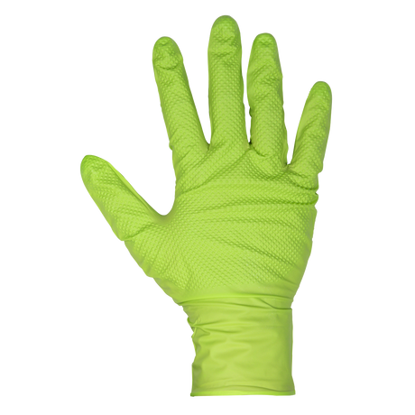 Sealey SSP54L Diamond Grip Extra-Thick Nitrile Powder-Free Gloves, Hi-Vis Green, Large - Pack of 50 - additional view 2