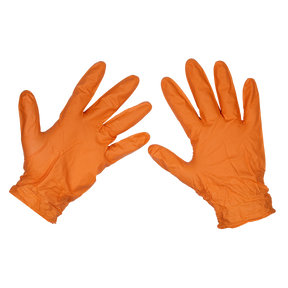 Sealey SSP56XL Diamond Grip Extra-Thick Nitrile Powder-Free Gloves, Orange, X-Large - Pack of 50