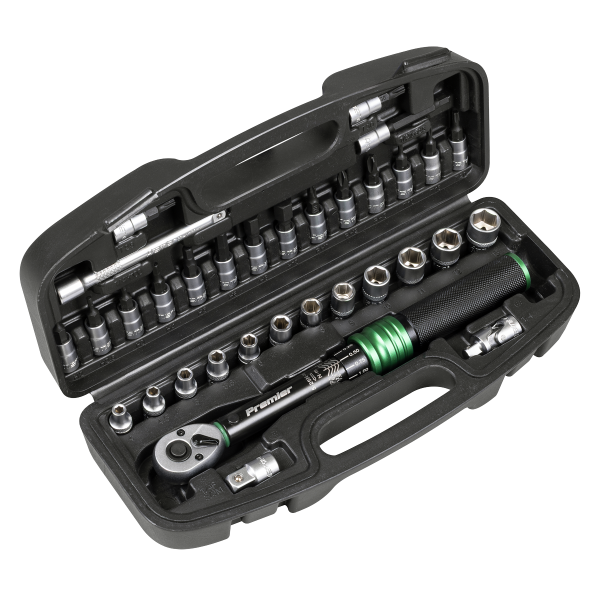 Sealey STW910B Premier Black Torque Wrench Set 1/4"Sq Drive 5-25Nm 33pc